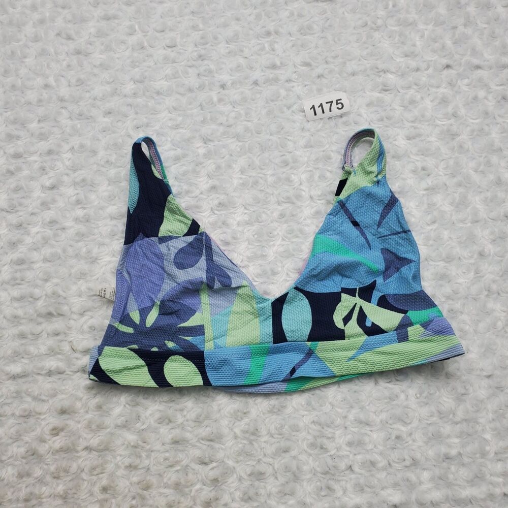 Aerie Scoop Bikini Top XL Blue Green Textured Floral Triangle Swimwear Padded